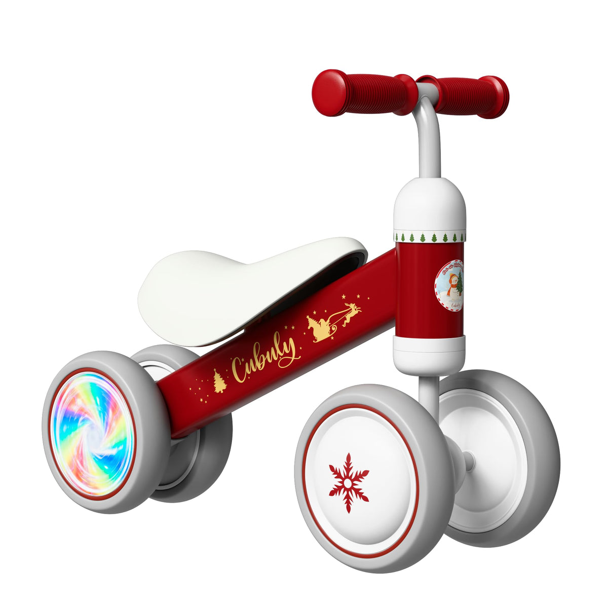 Cubuly red baby balance bike with colorful lighting wheels for safe indoor or outdoor use