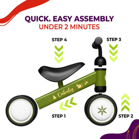Three-minute tool-free assembly with a buckle on Cubuly bike.