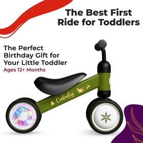 Wide enclosed wheels on Cubuly balance bike improve foot safety.