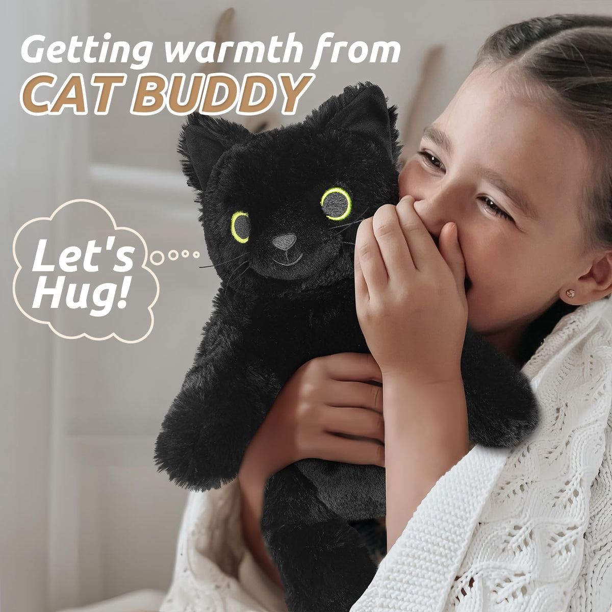 Cuckool Black Cat plush with soft shaggy fur for hugs
