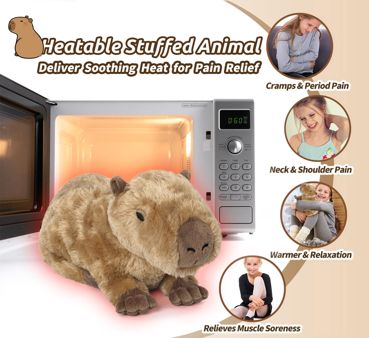 Cuckool capybara plush resting on belly for easy cuddles
