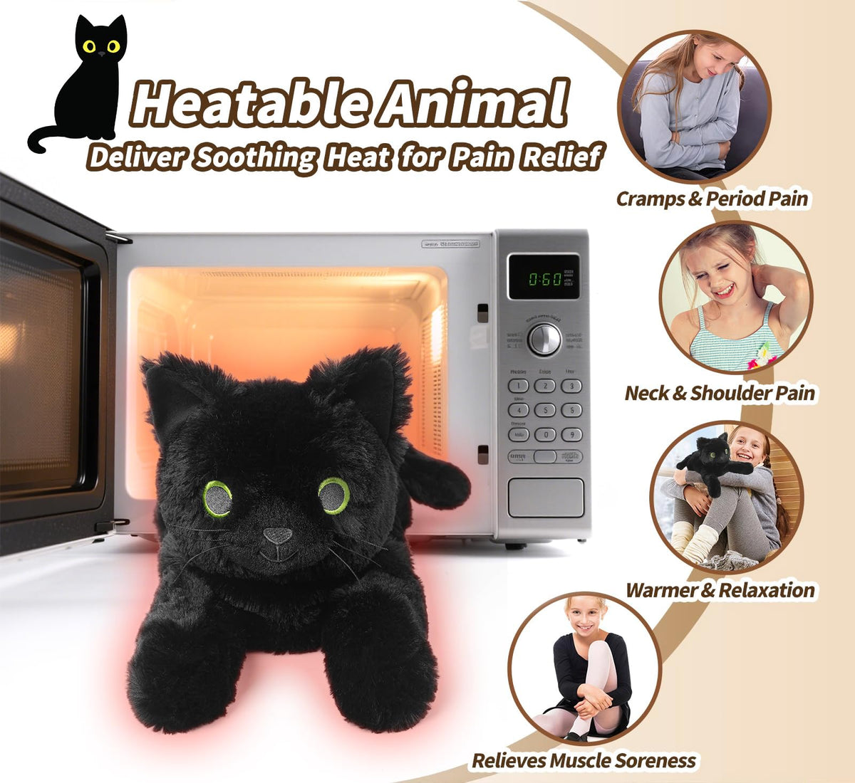 Cuckool flaxseed-filled heatable cat plush offering lasting warmth