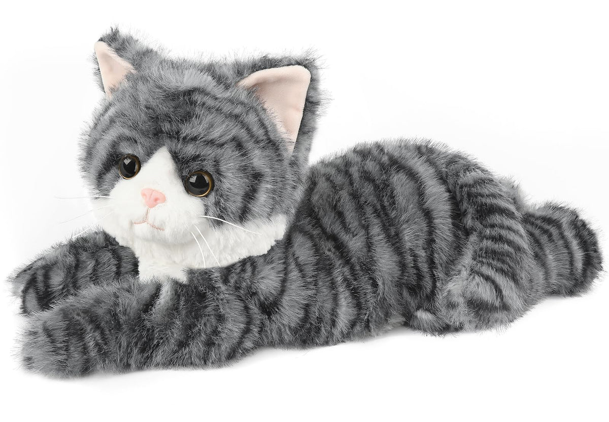 Cuckool gray tabby cat plush front view for relaxing evenings with lavender scent.
