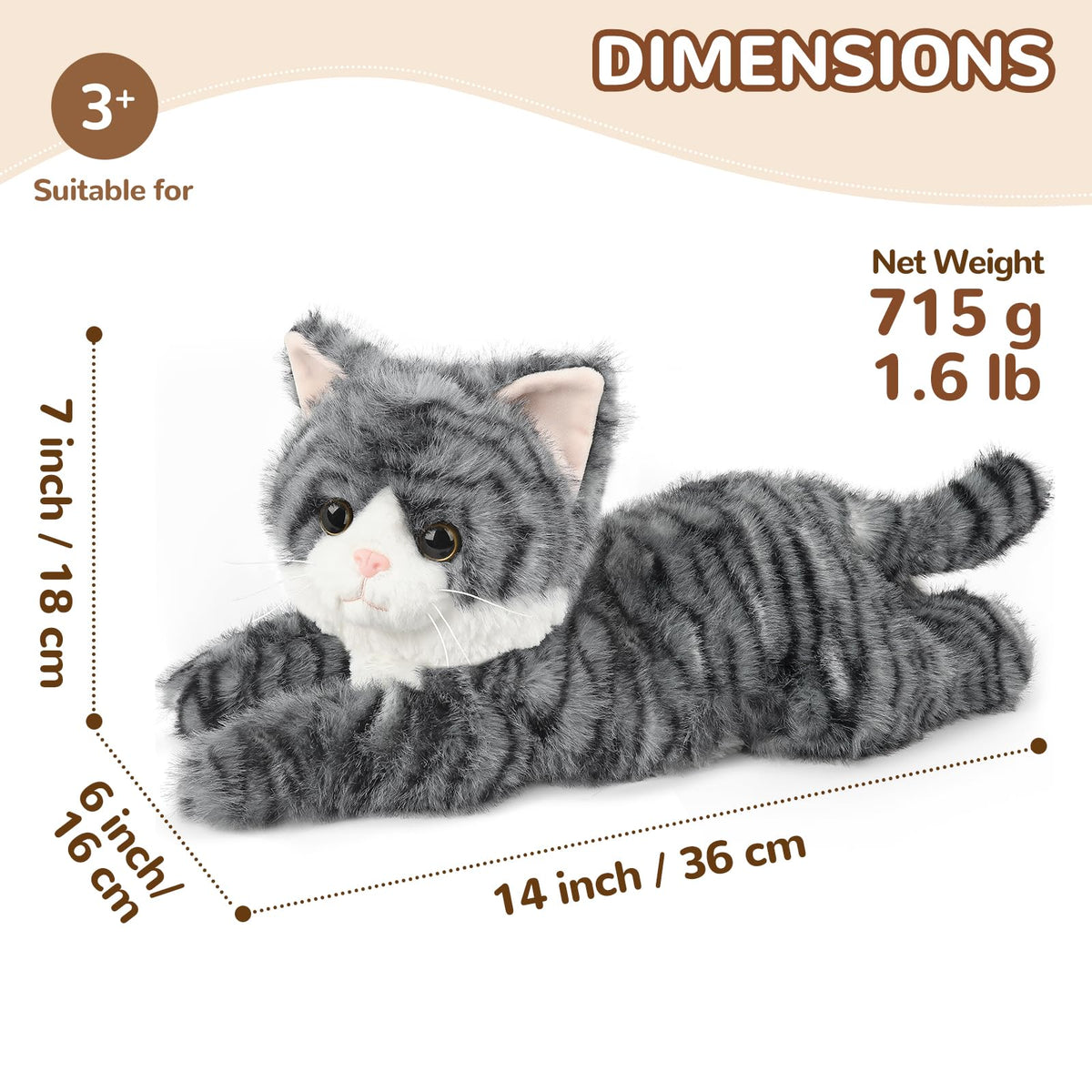 Cuckool gray tabby cat plush lavender infusion for calm evenings.