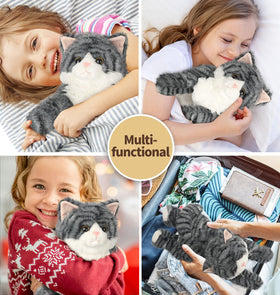 Cuckool gray tabby cat plush at 14 inch size for versatile use.