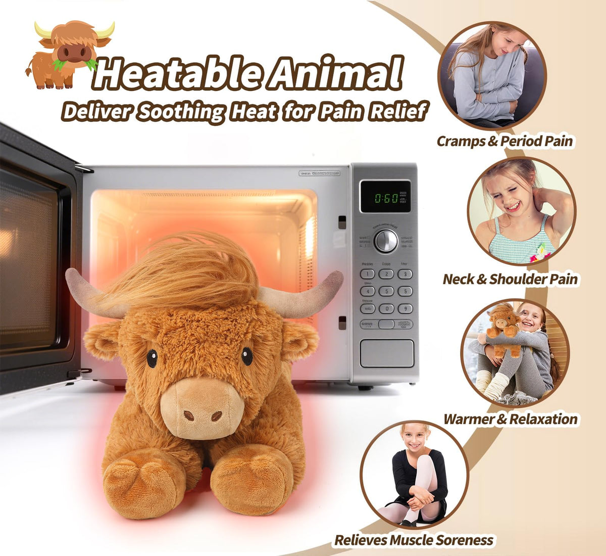 Cuckool Highland Cow flaxseed filling provides gentle warmth when heated