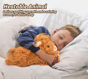Cuckool Highland Cow plush face close-up highlights friendly expression for bedtime comfort