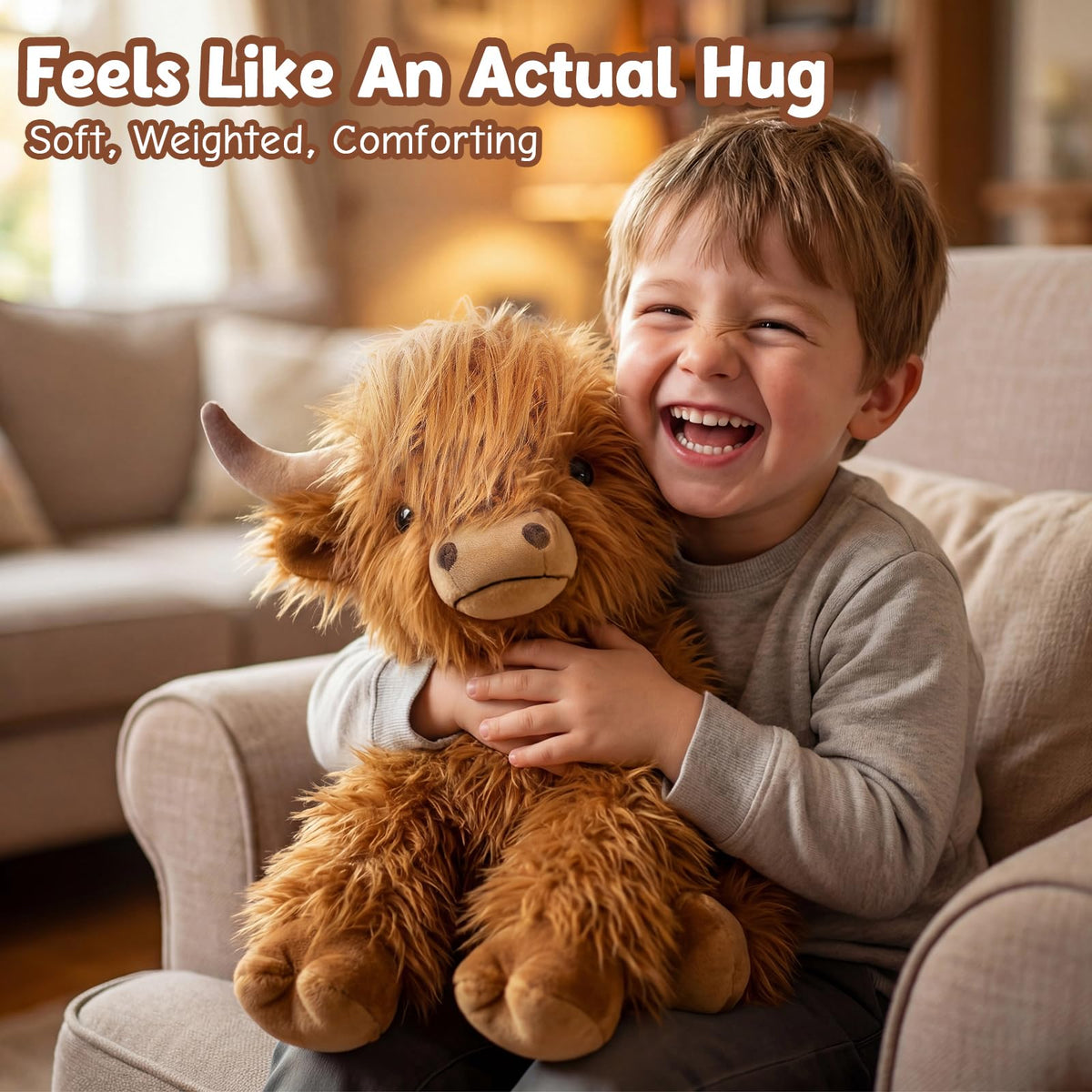 Close-up of Cuckool Highland Cow weighted plush highlighting comforting heft