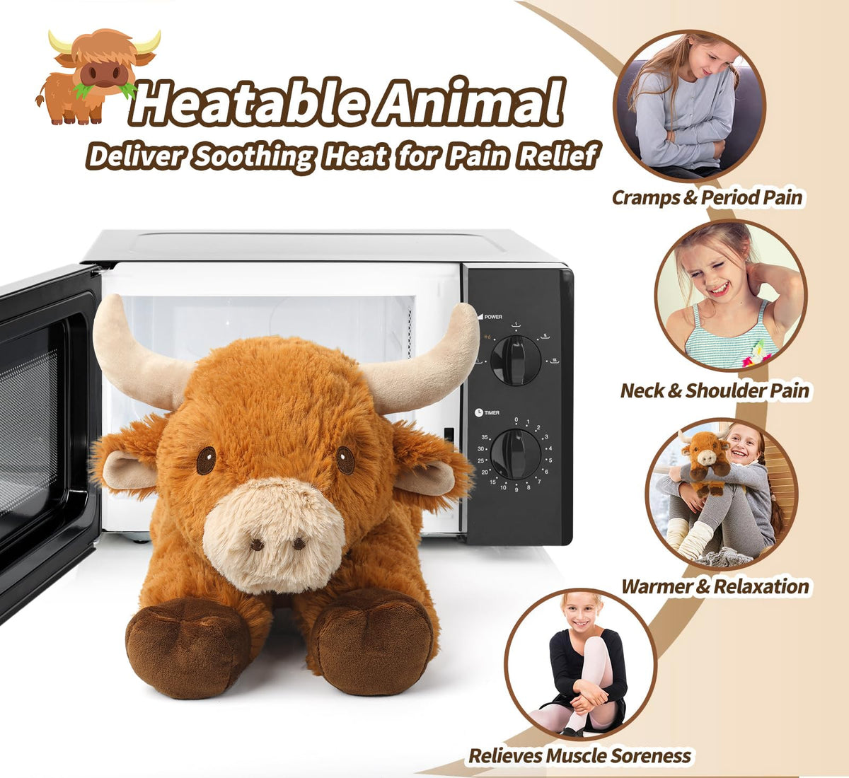 Cuckool microwavable bull plush, warm relief on chilly nights.