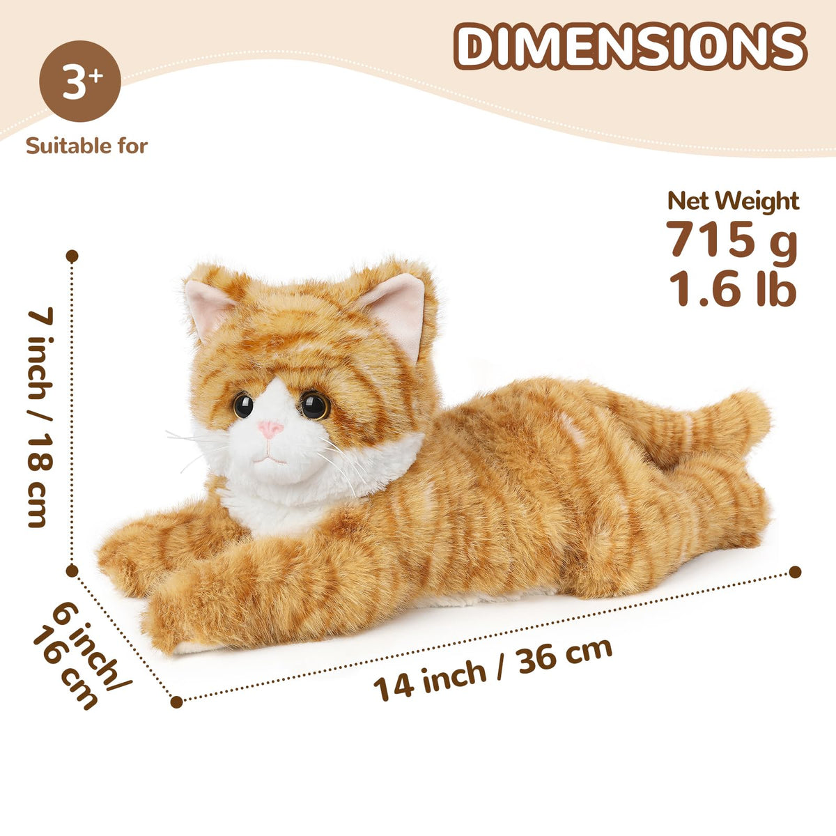 Cuckool Orange Tabby Cat stuffed animal with adoption certificate packaging, personal gifting touch.