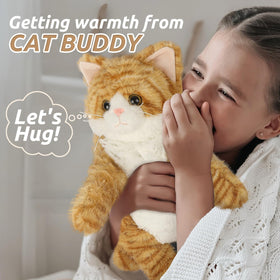 Cuckool Orange Tabby Cat stuffed animal relaxed on belly, ideal for easy hugs and play.