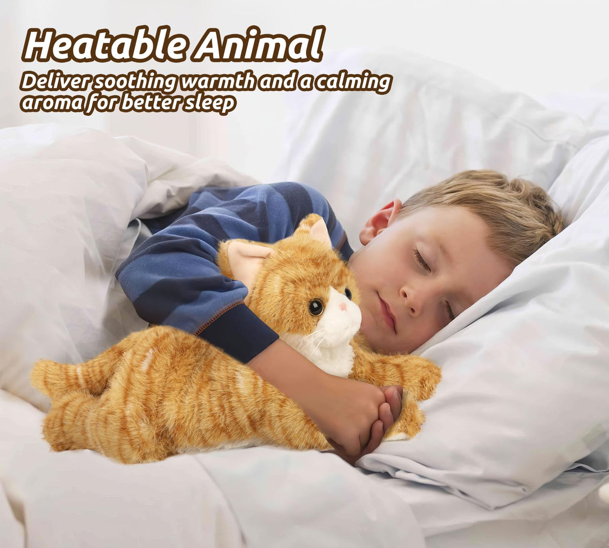 Cuckool Orange Tabby Cat stuffed animal travel companion, cozy warmth on journeys and chilly evenings.