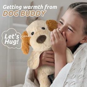 Cuckool puppy plush resting on belly for hugs and play