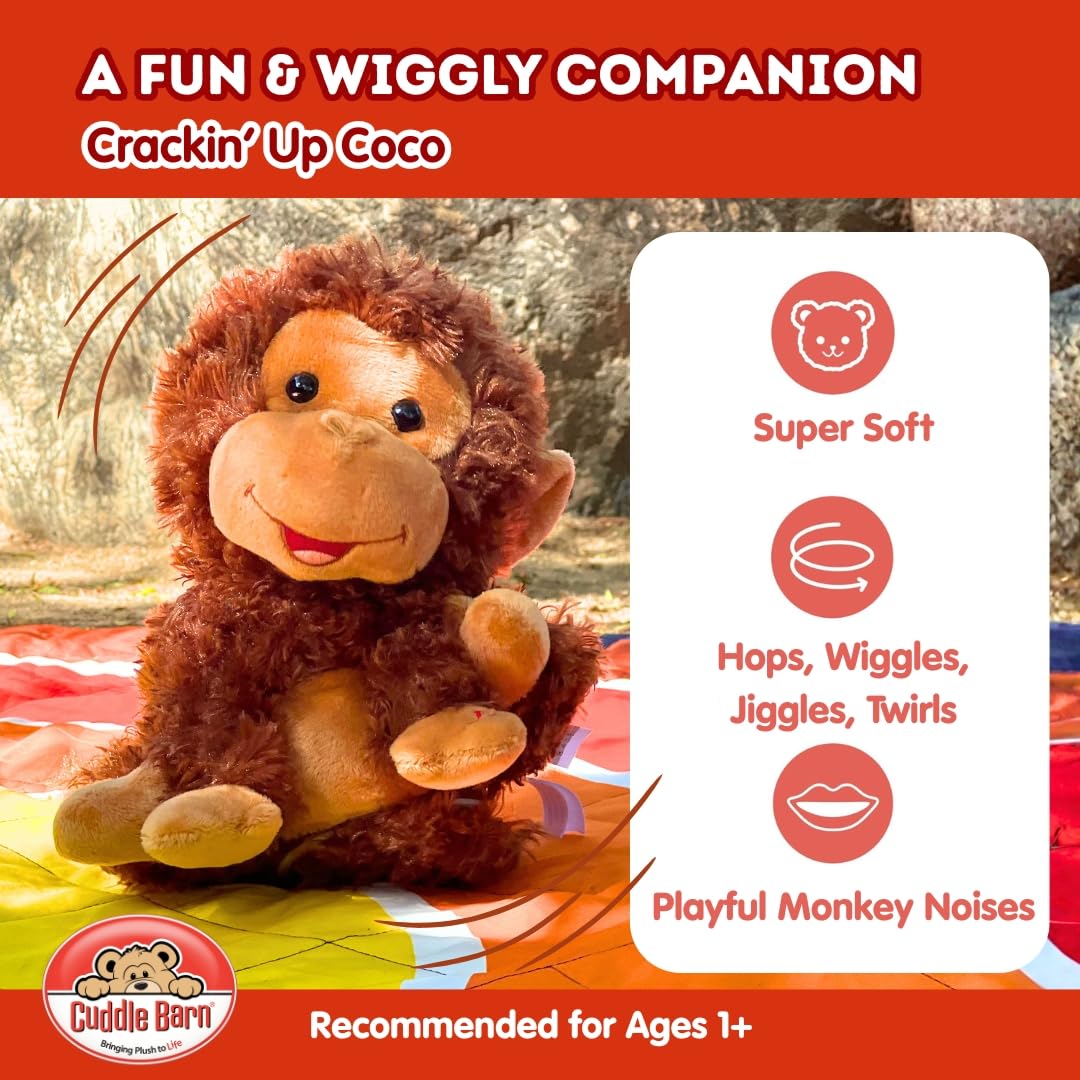 Cuddle Barn Crackin' Up Coco spins and croons playful monkey sounds.