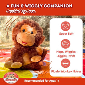 Cuddle Barn Crackin' Up Coco spins and croons playful monkey sounds.