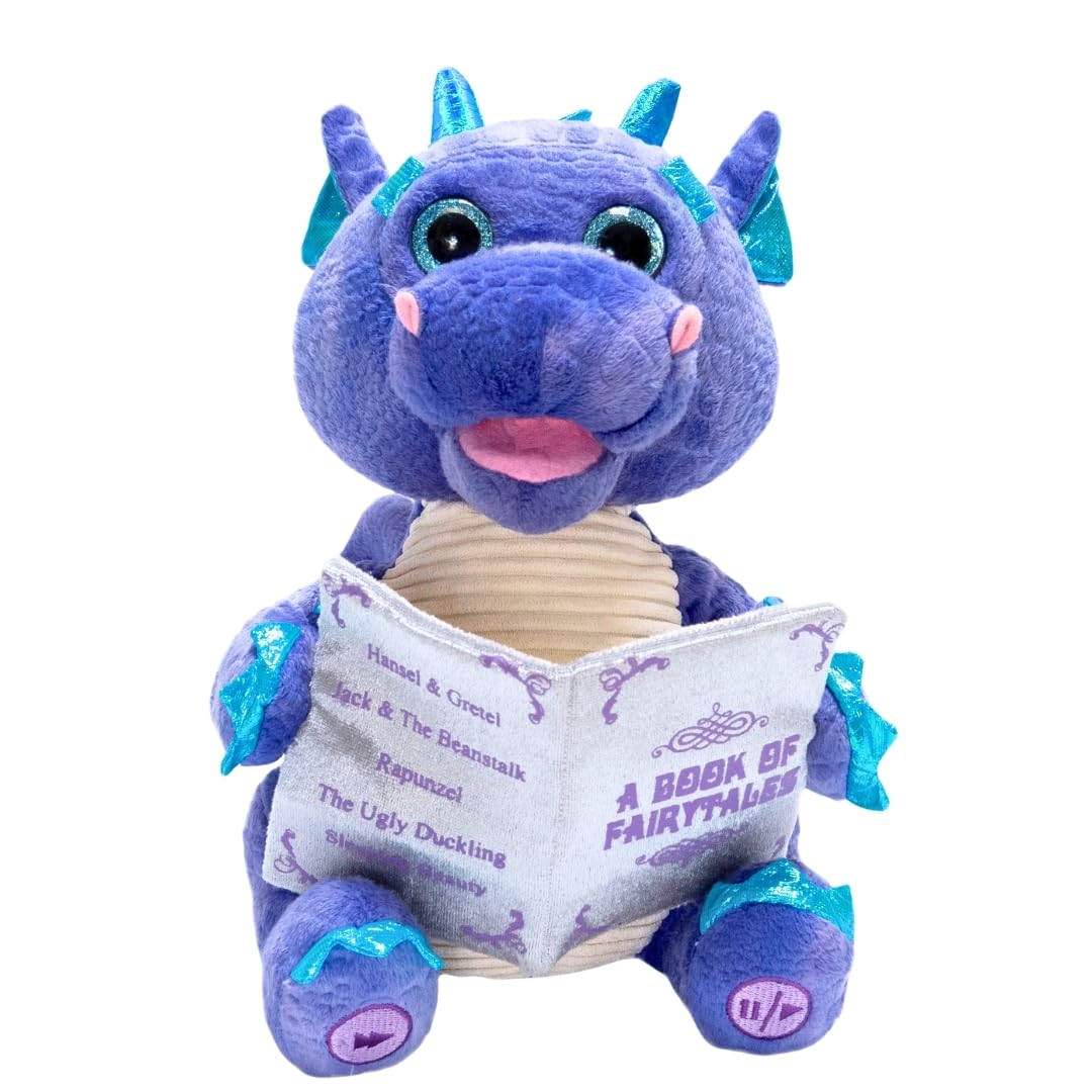 Cuddle Barn Duncan Storytelling Dragon with glowing eyes reads a fairy tale during cozy storytime.
