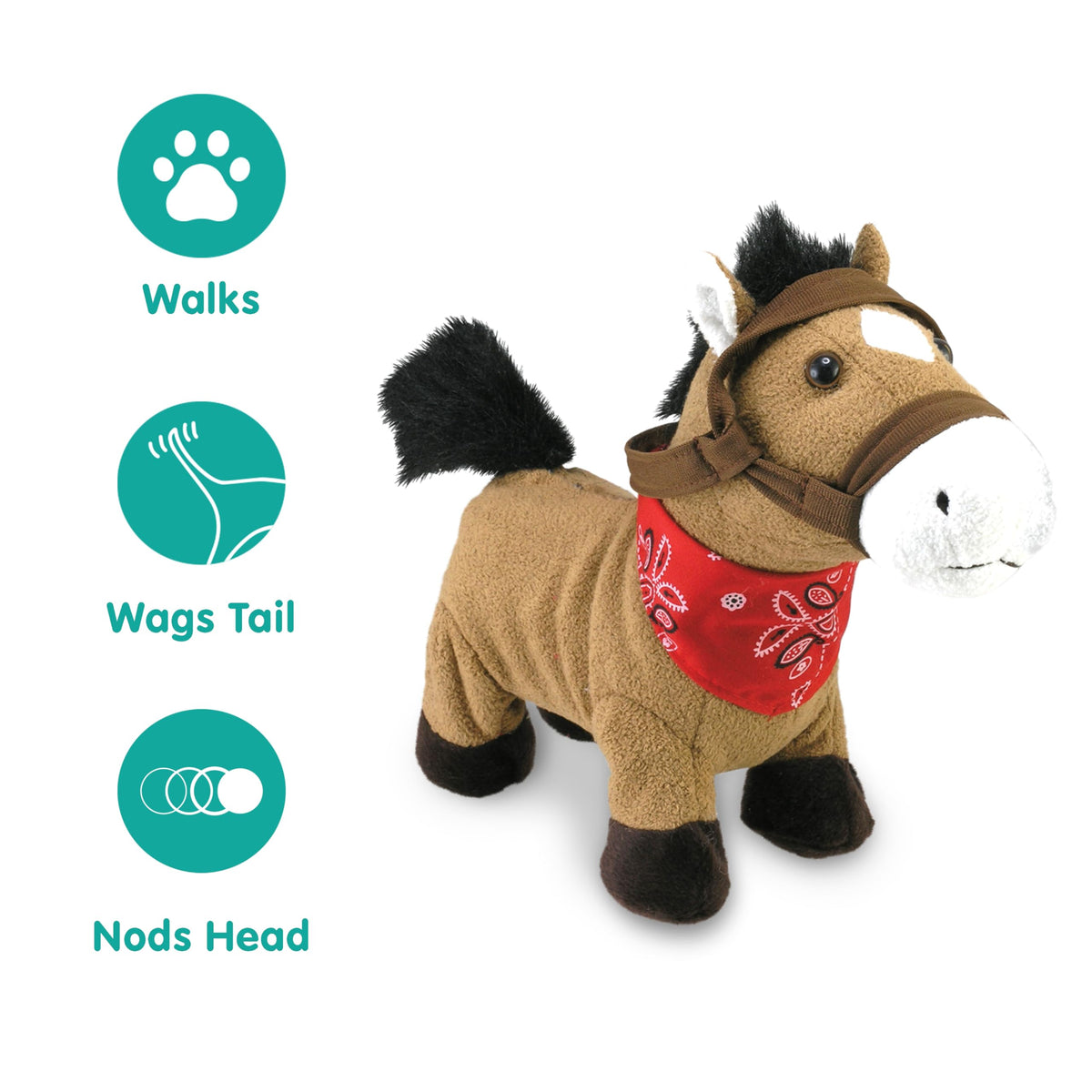 Cuddle Barn Gallop the Musical Horse side-trot view shows animated motion for storytelling