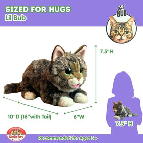 Lil Bub plush close-up face detail, capturing character and charm.