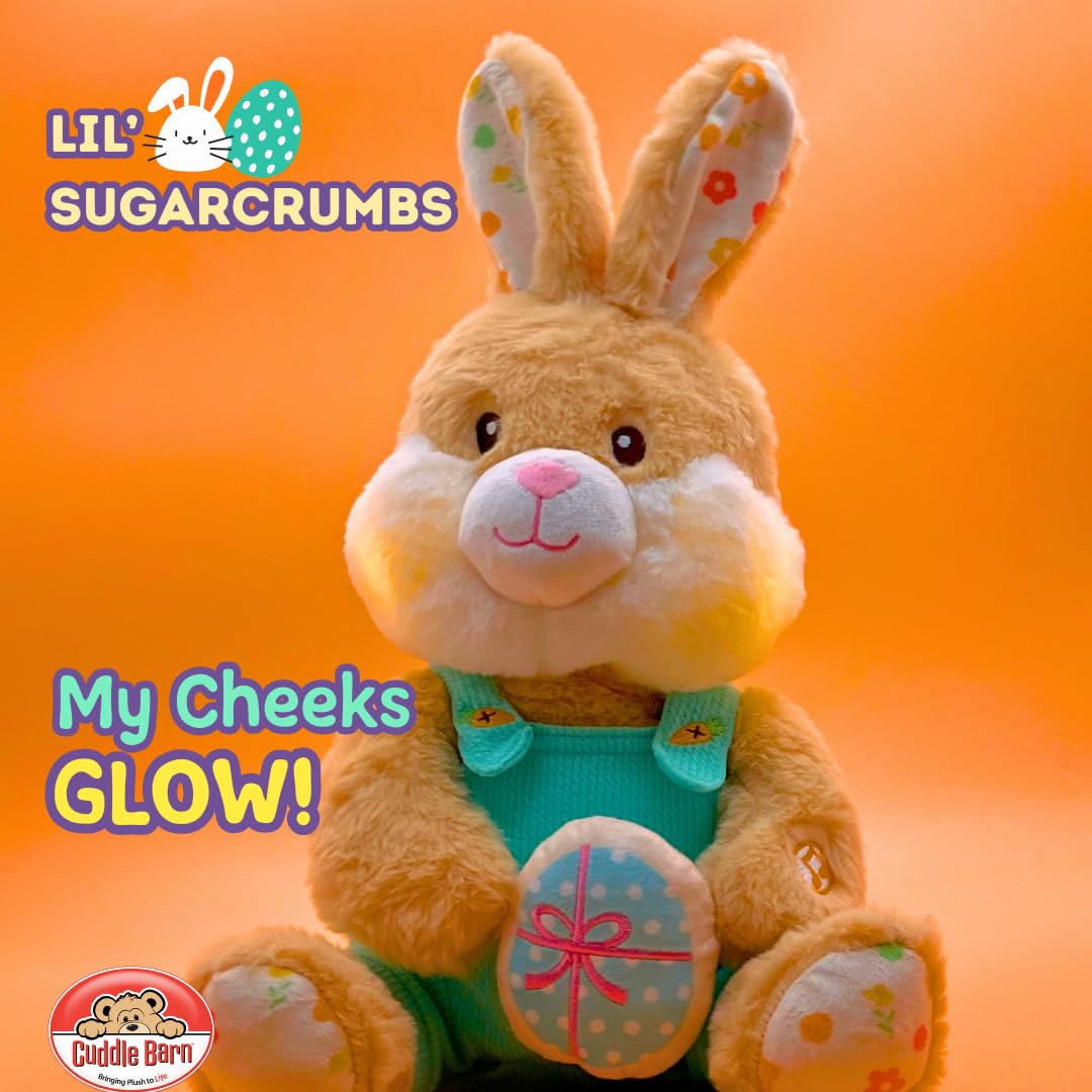 Cuddle Barn Lil' Sugarcrumbs plush arrives with batteries included.