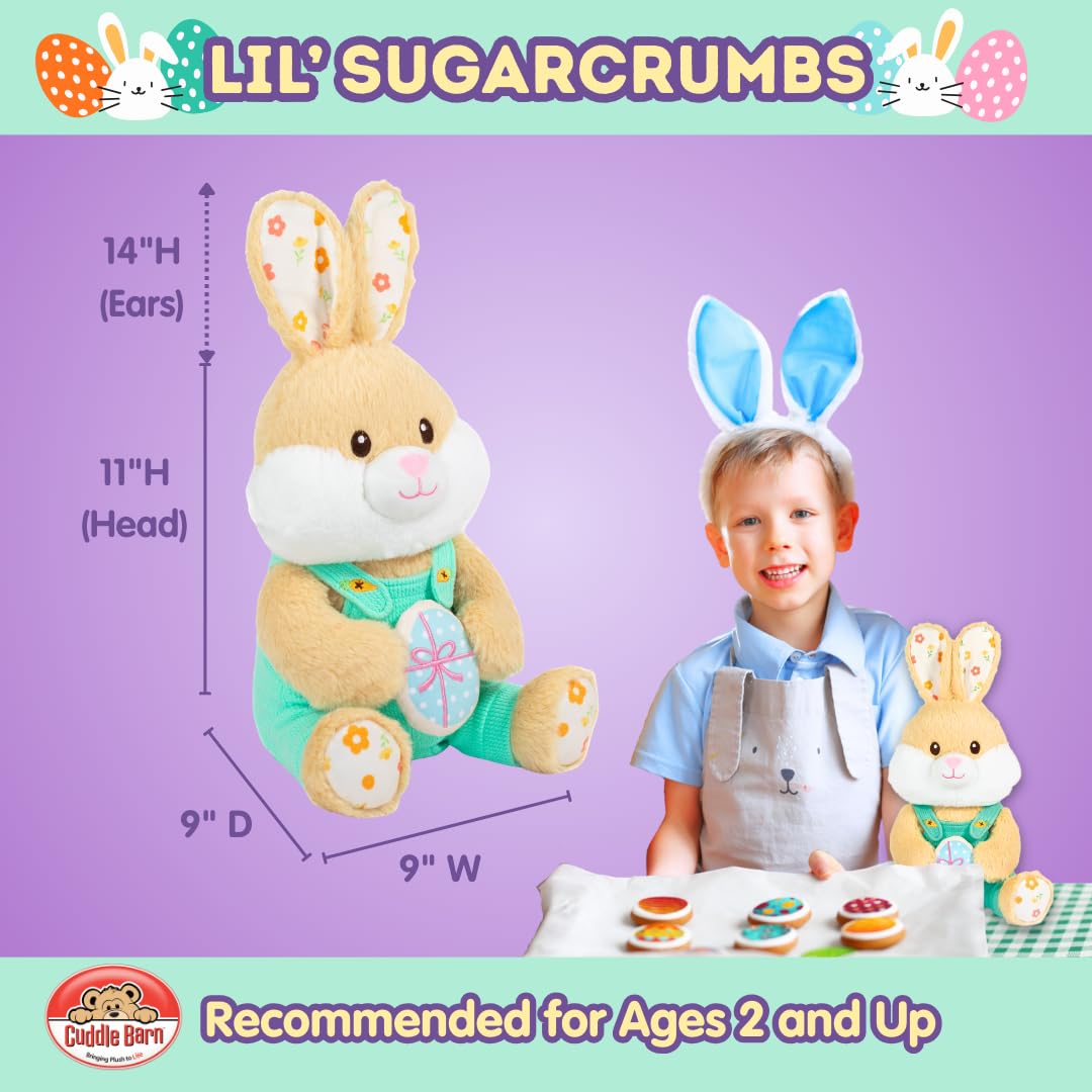 Cuddle Barn Lil' Sugarcrumbs bunny munches a cookie while singing.