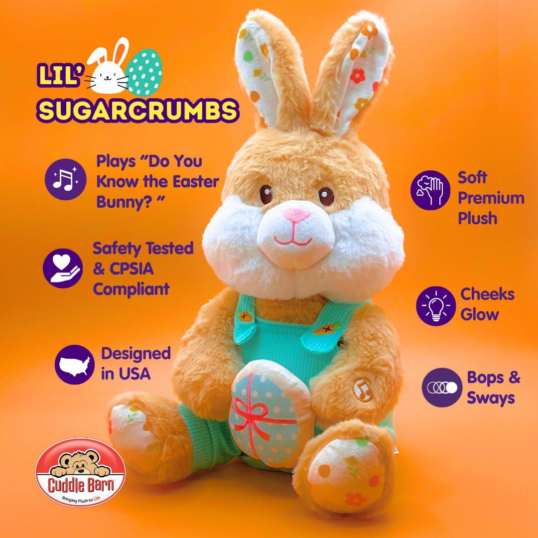 Cuddle Barn Lil' Sugarcrumbs sways and sings the Easter song.