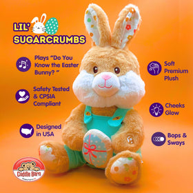 Cuddle Barn Lil' Sugarcrumbs sways and sings the Easter song.