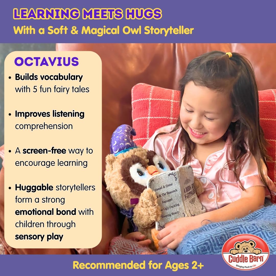 Cuddle Barn Octavius includes three AA batteries for immediate play