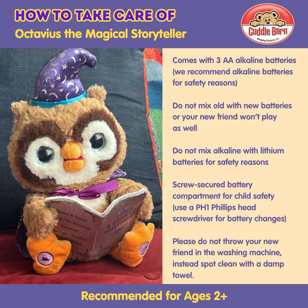 Cuddle Barn Octavius 12-inch storytelling owl ready for storytime