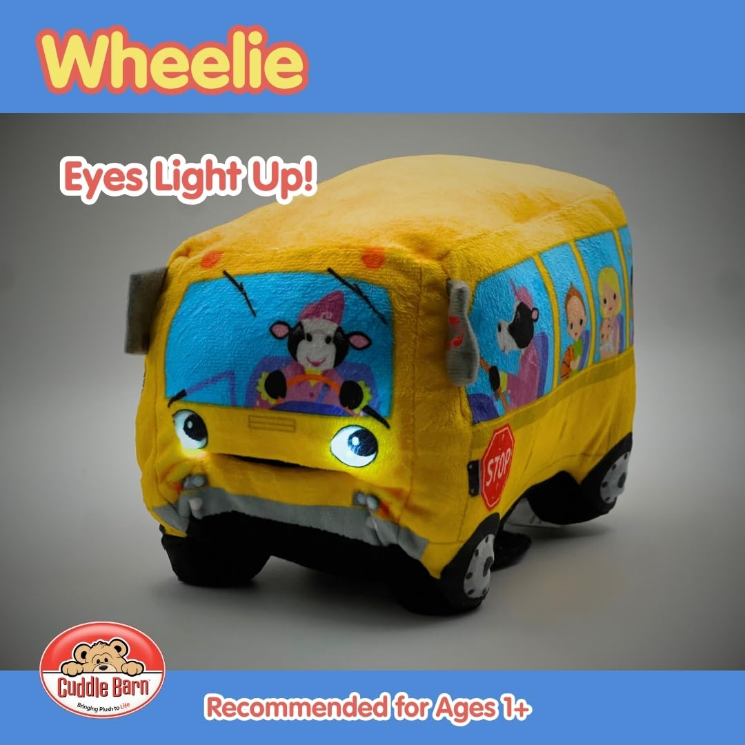Wheelie 8-inch bus side view showing bright yellow plush design.