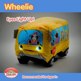 Wheelie 8-inch bus side view showing bright yellow plush design.