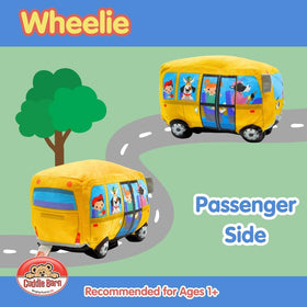 Soft polyester plush with printed details for Wheelie.