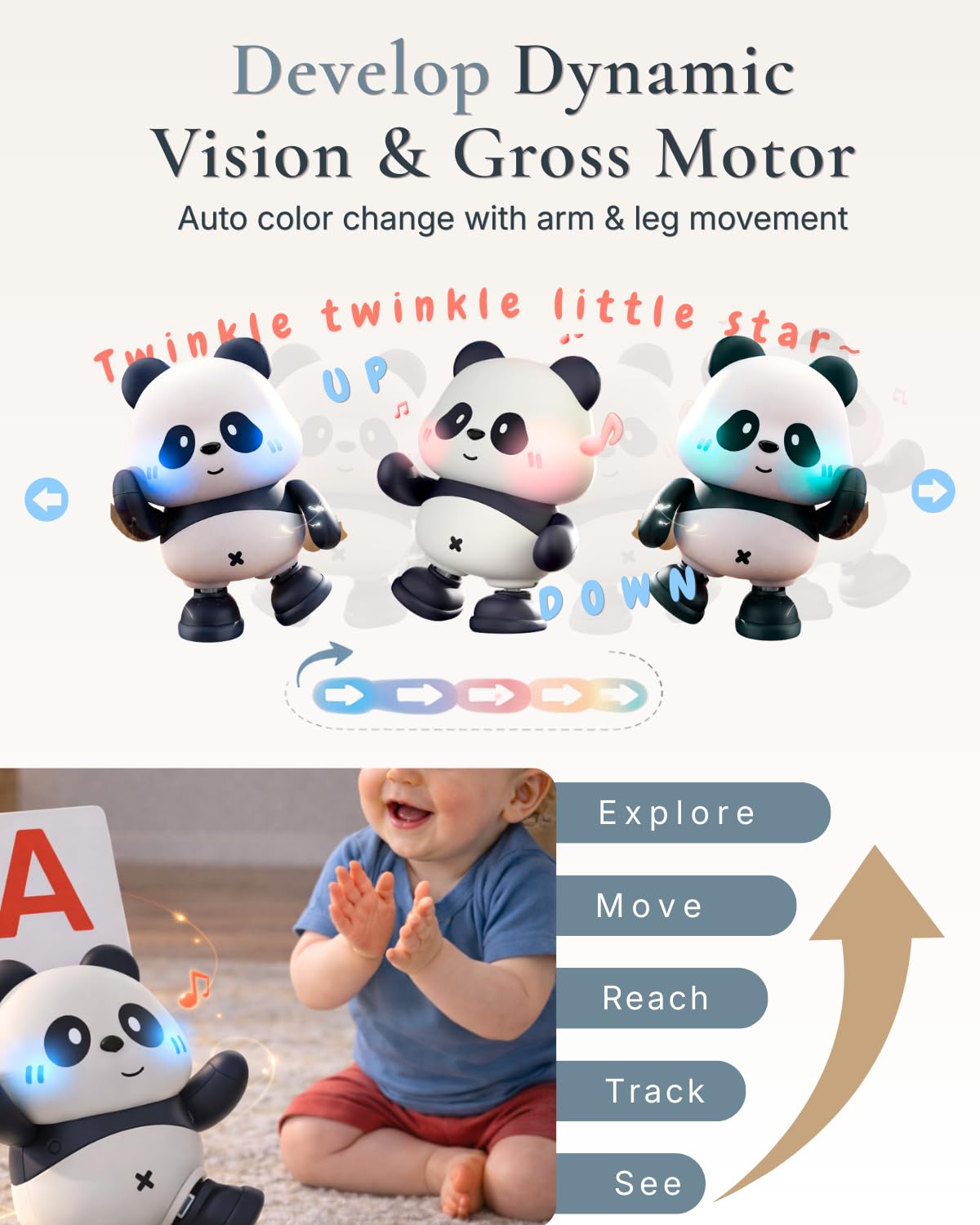 Cuddo Baby Dancing Panda music mode with flashing lights for soothing play