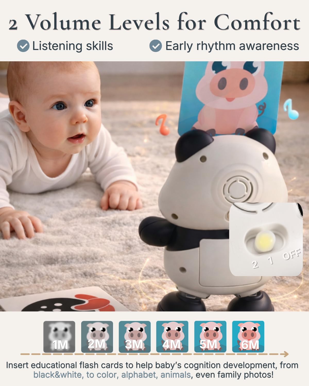 Cuddo Baby Dancing Panda in action during tummy time encourages reaching