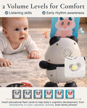 Cuddo Baby Dancing Panda in action during tummy time encourages reaching