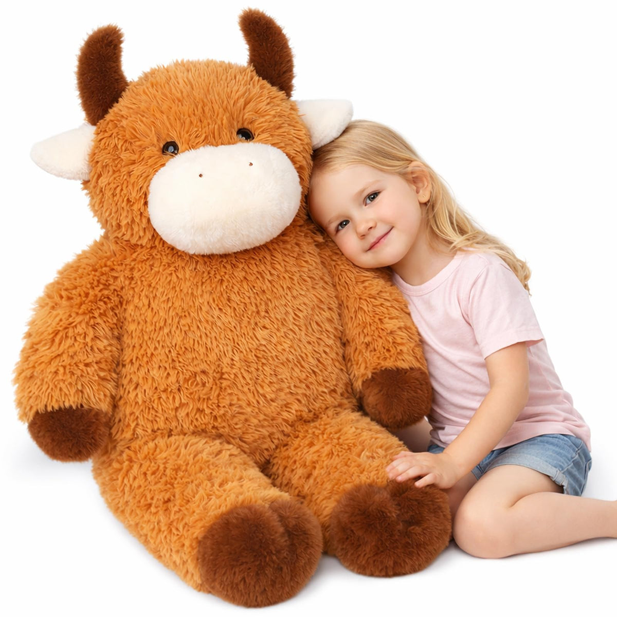 Cudhug 32 inch Highland Cow plush front view for cozy kids room hugs