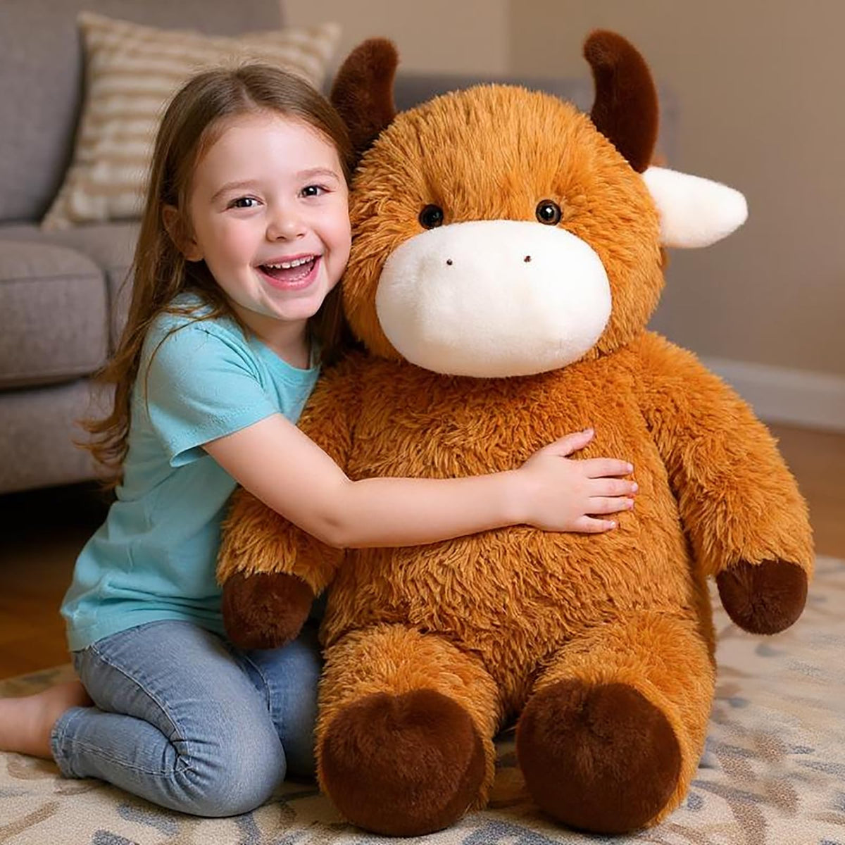 Vacuum sealed packaging of Cudhug giant Highland Cow plush