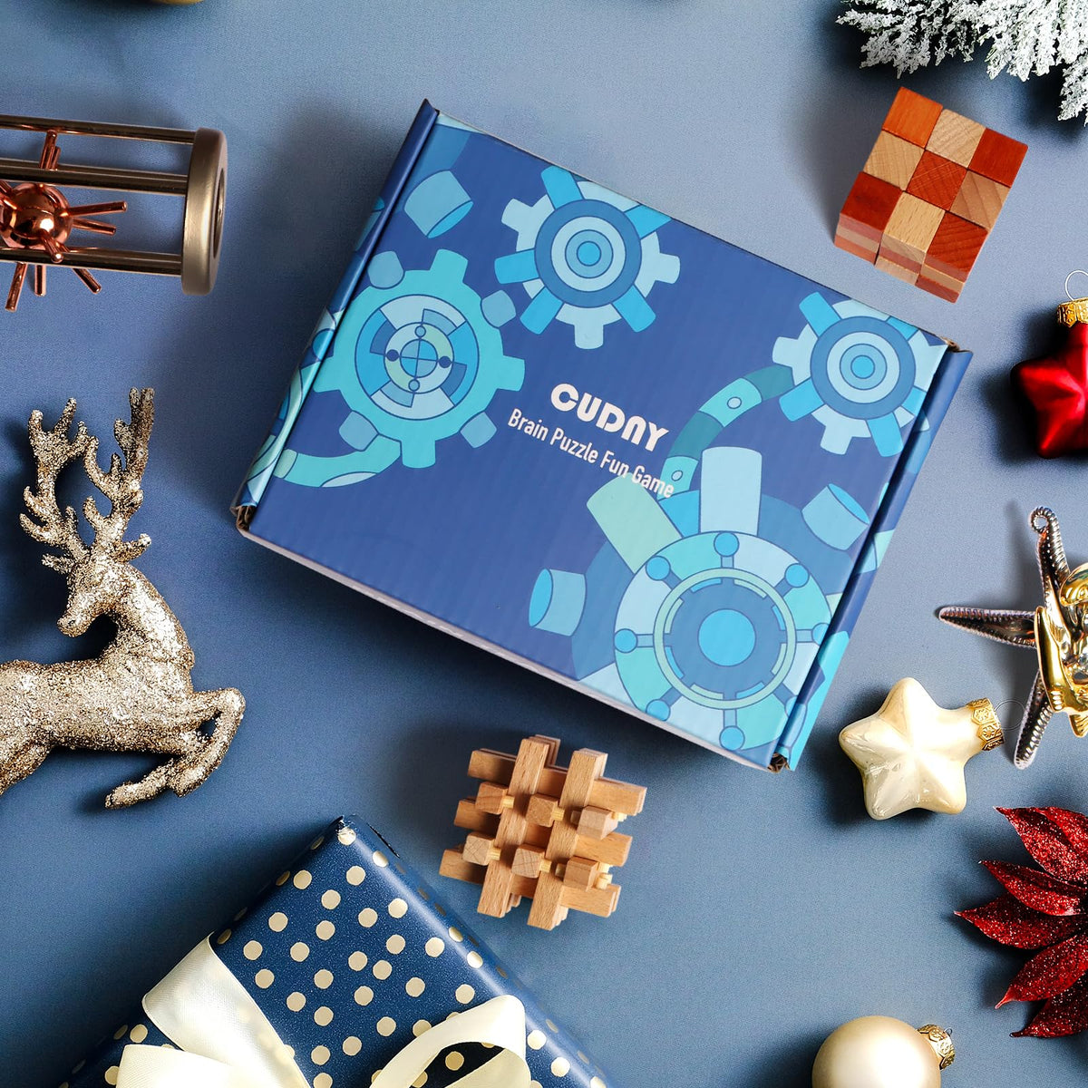 CUDNY metal coils and wooden puzzles designed for safe, smooth assembly.