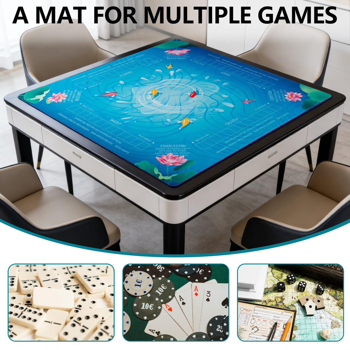 CUFURNIX Mahjong Mat fits different table sizes for versatile setups