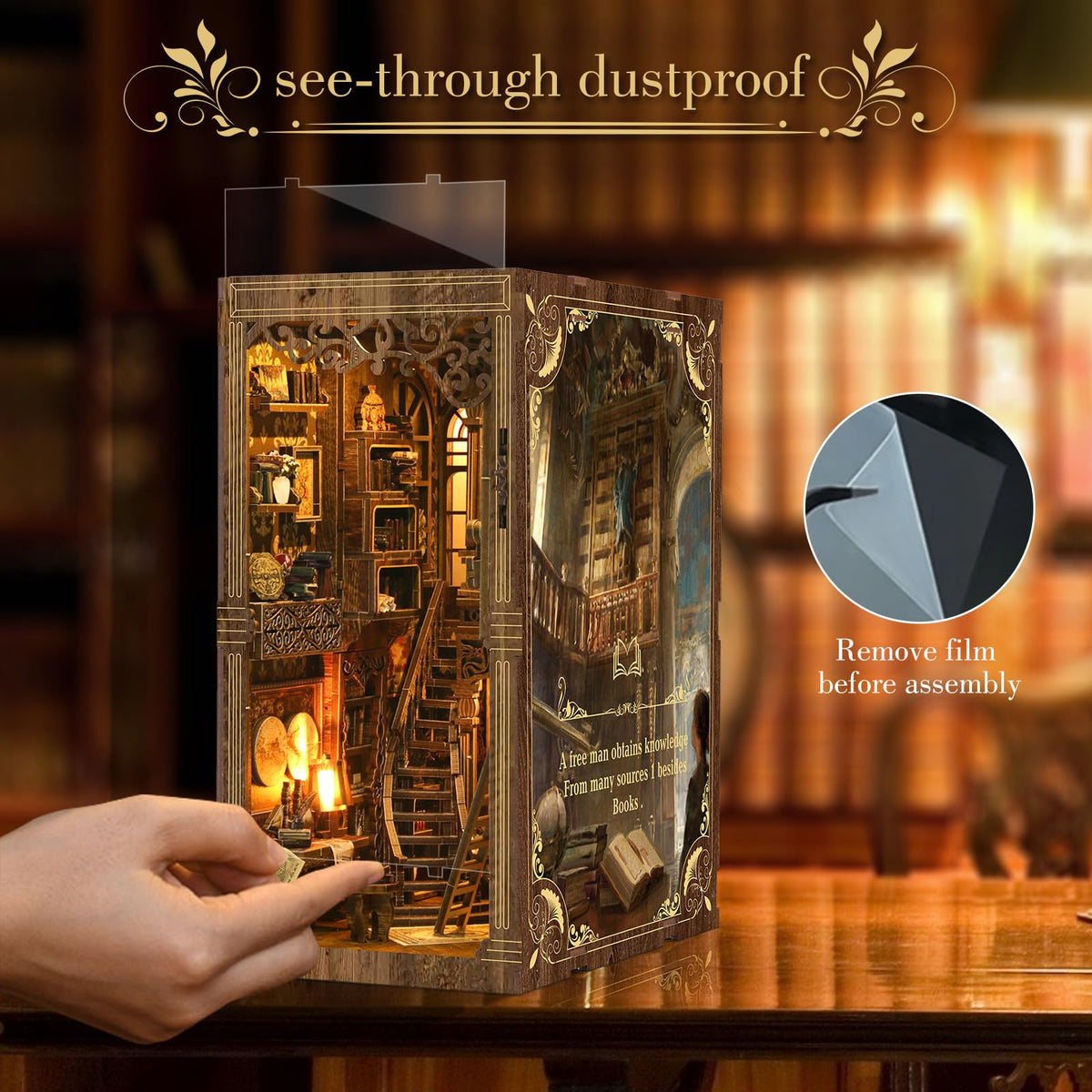 Cuiwos Book Nook Kit 3D puzzle assembly for a decorative dollhouse feel.