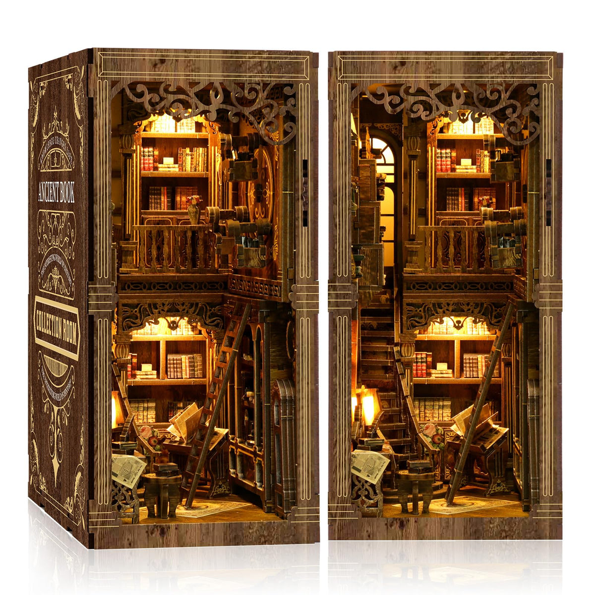 Cuiwos Book Nook Kit Classic Edition front view with vintage library vibes.