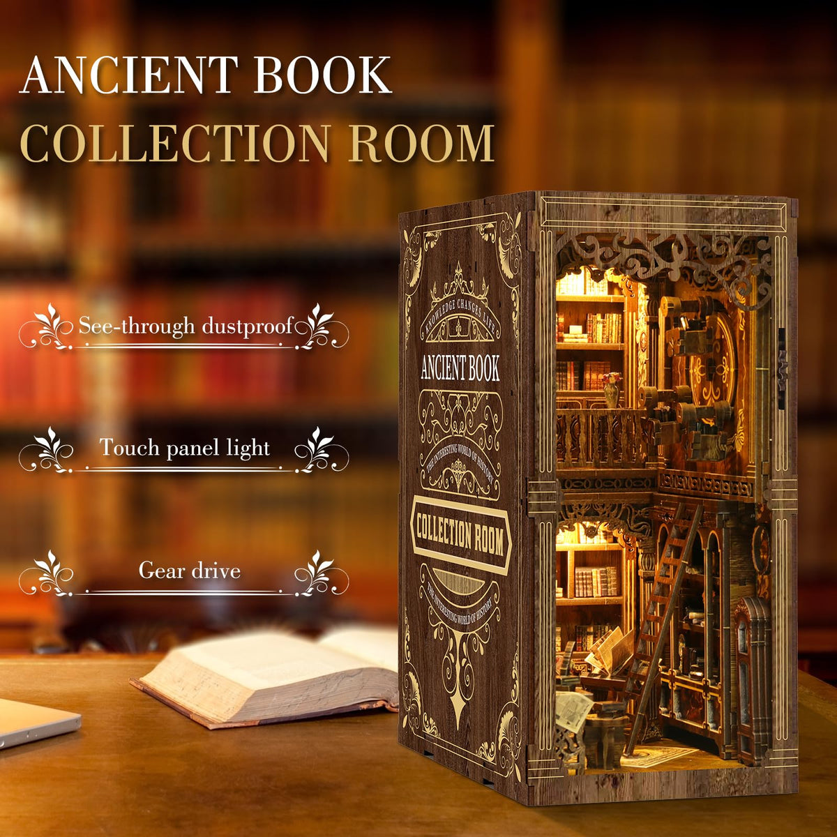 Cuiwos Book Nook Kit LED lighting creates cozy reading nook glow.