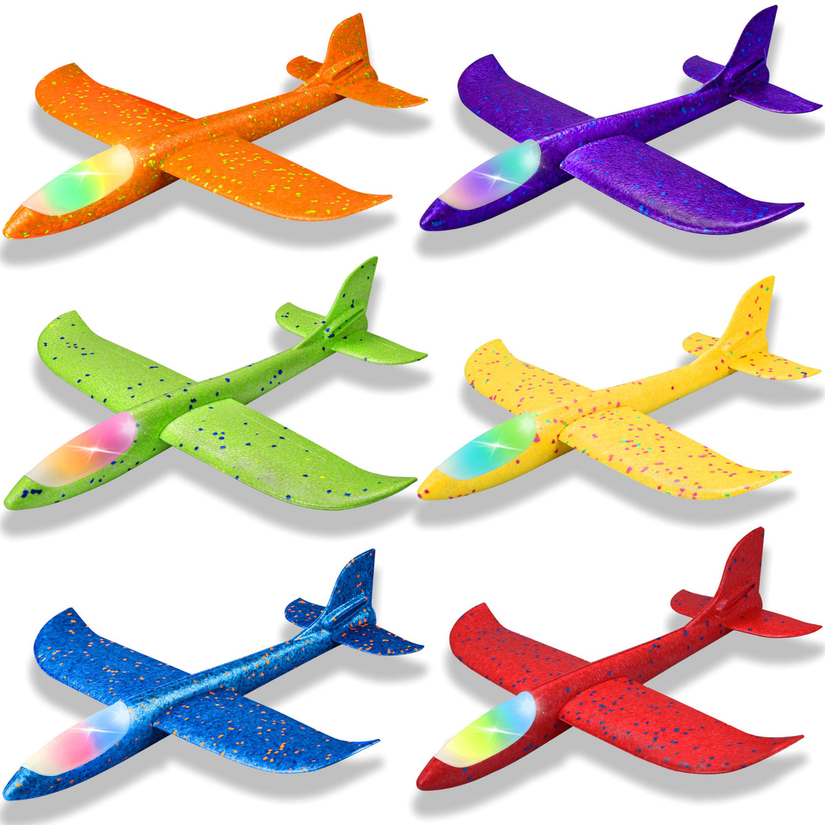CUKU LED foam plane ready for outdoor throw with bright lights.