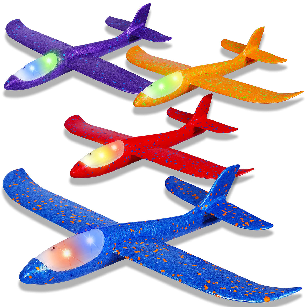 CUKU LED light airplane toy 4-pack, bright daytime and night flights.