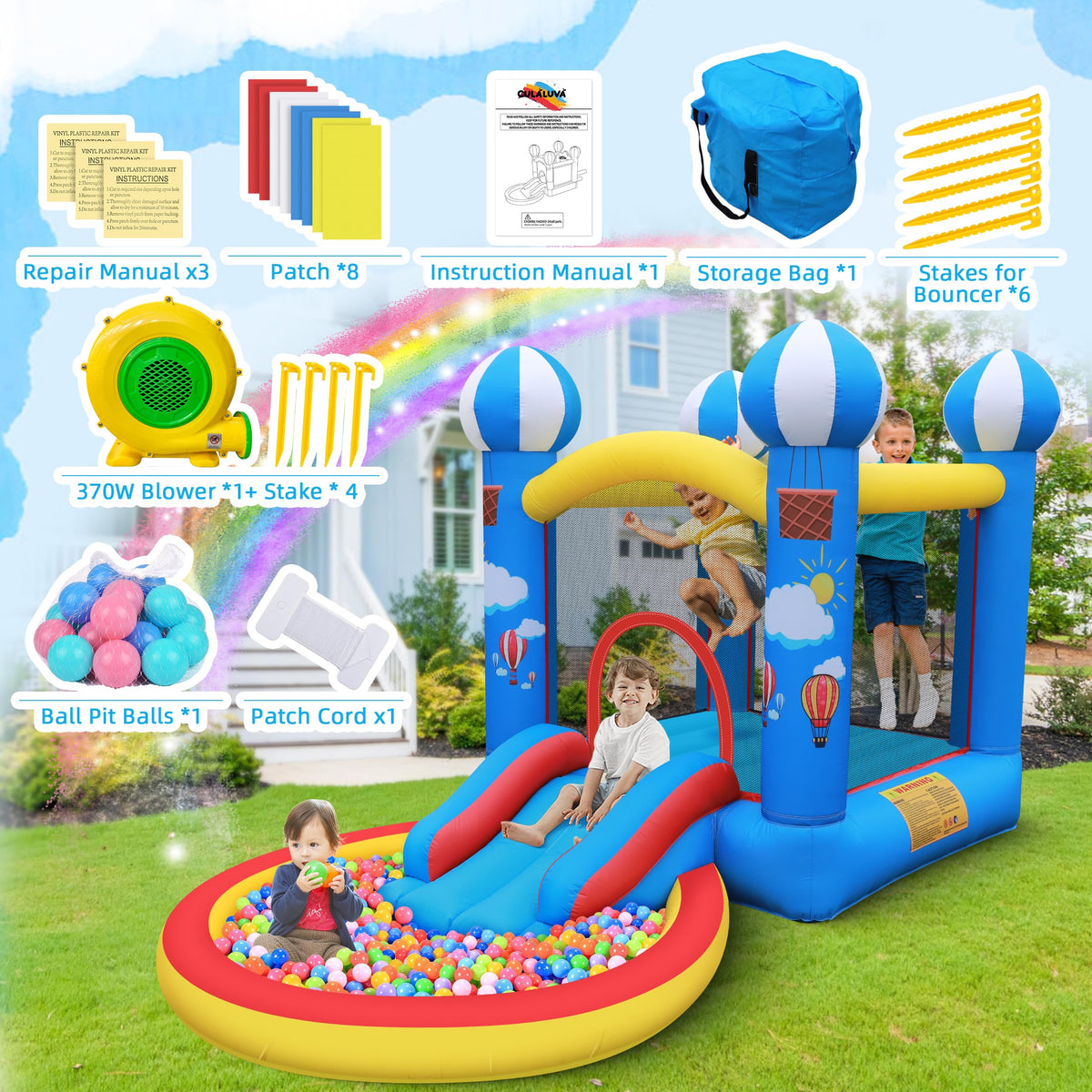 CulaLuva bounce house basketball rim for imaginative games.