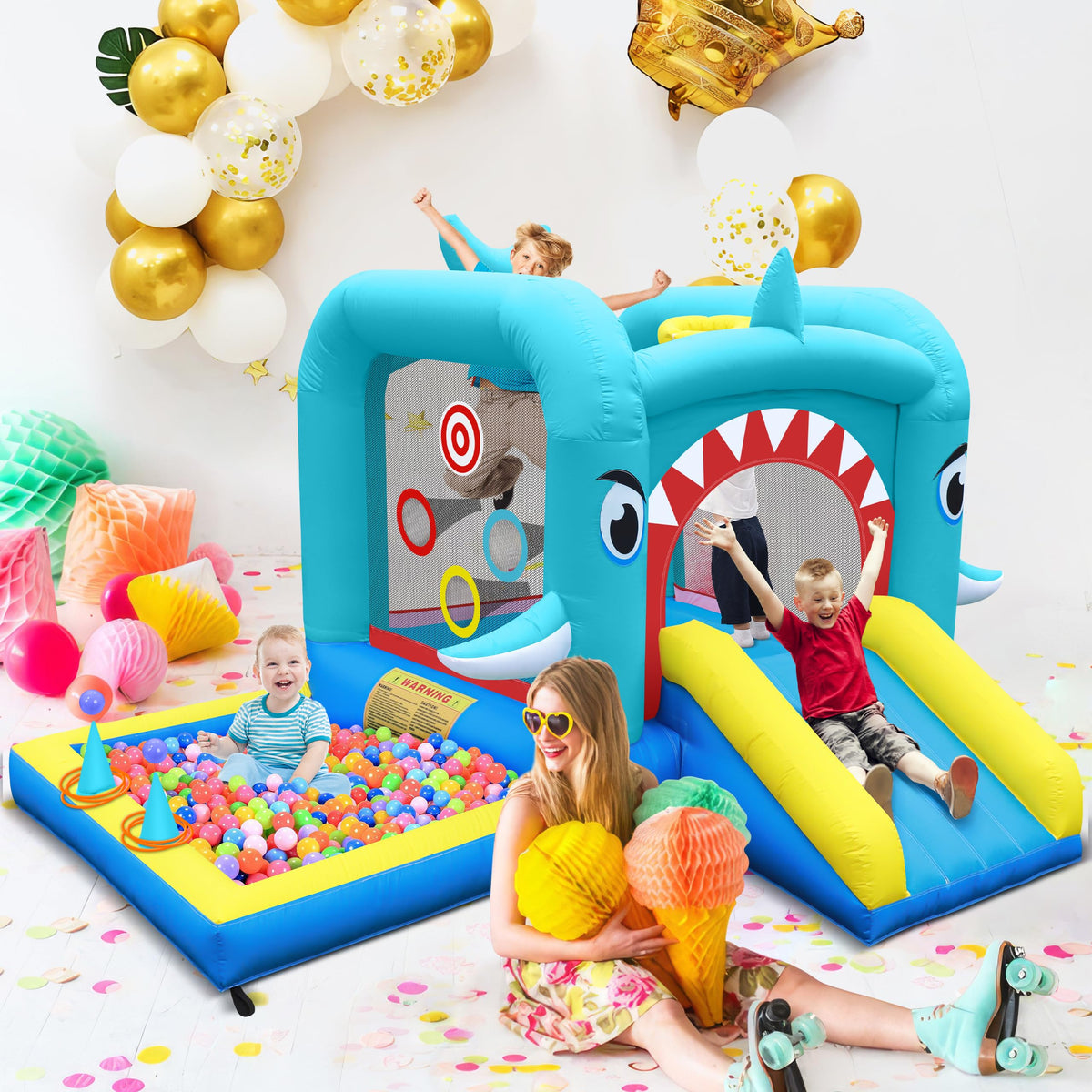 Culaluva bounce house slide feature for energetic outdoor fun and motor skill development