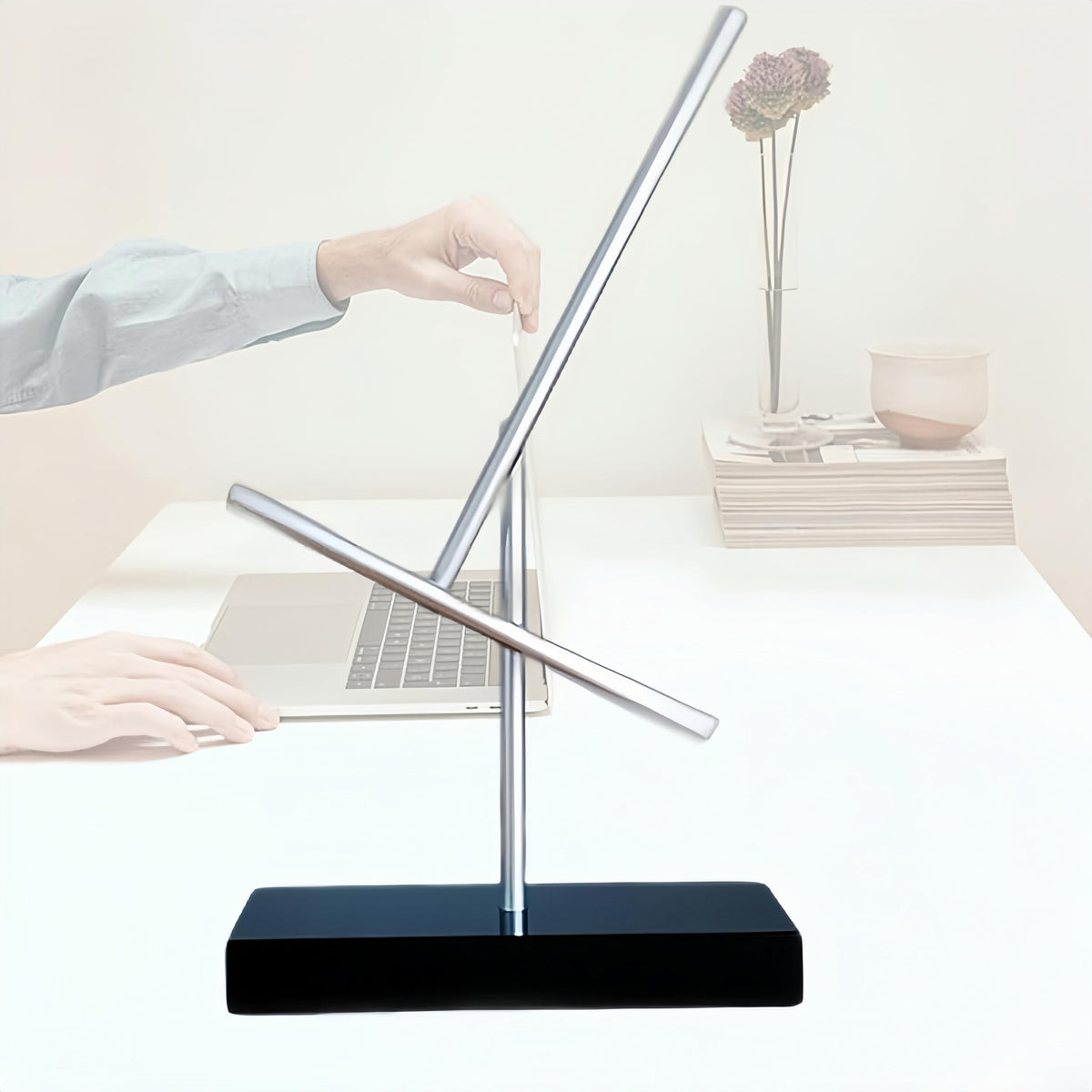 CulinaryEdge kinetic energy sculpture desk setup, a refined, museum-quality decor piece.