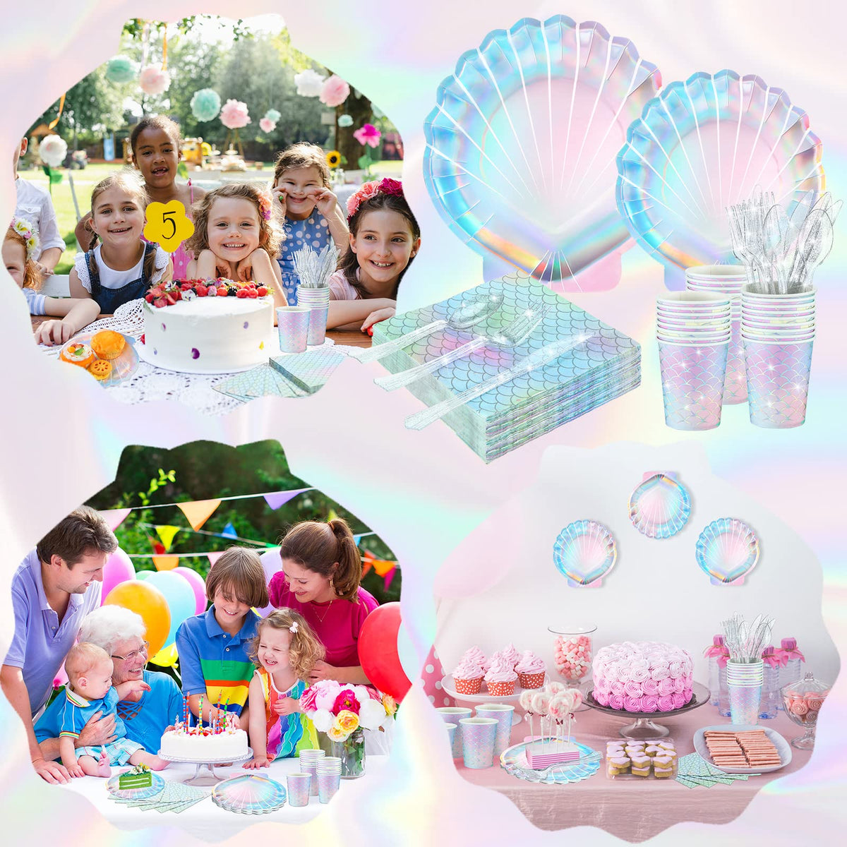 Cunhill Mermaid paper cups featuring scales for a cohesive underwater celebration.