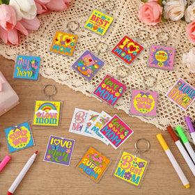 Cunno 12-design keychains sheet highlights preprinted outlines for smooth coloring.
