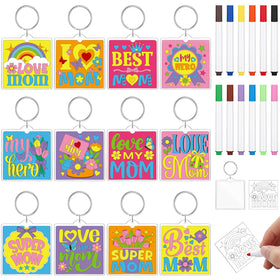Cunno Mother's Day keychain kit contents with 36 blanks and 12 markers for easy DIY coloring.