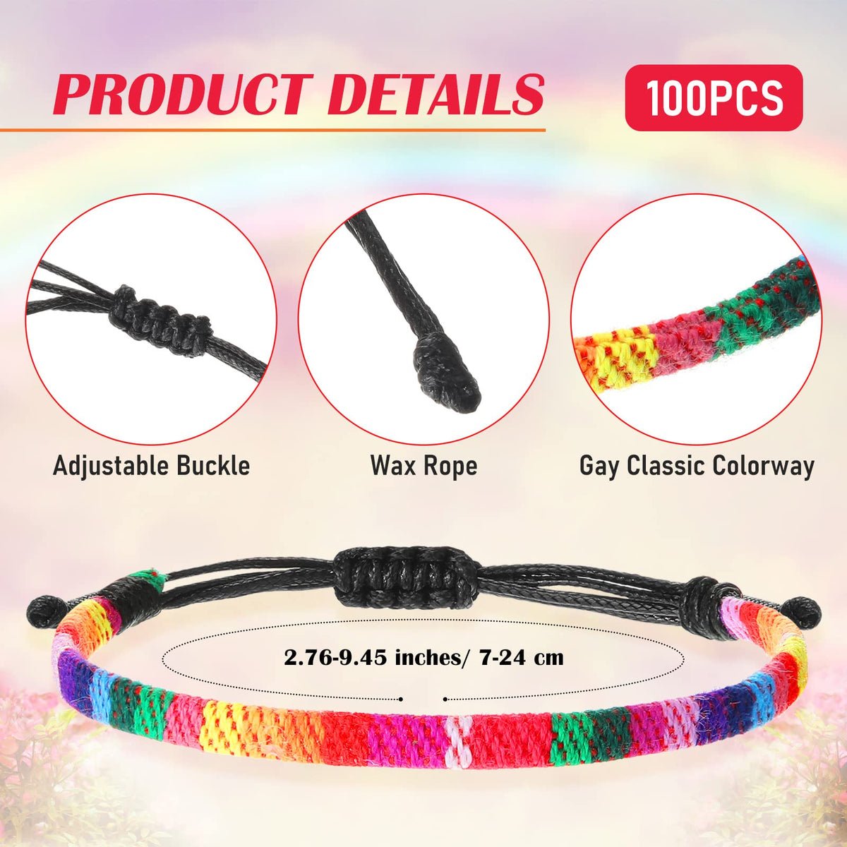 Cunno pride bracelet with colorful weave for versatile outfits.